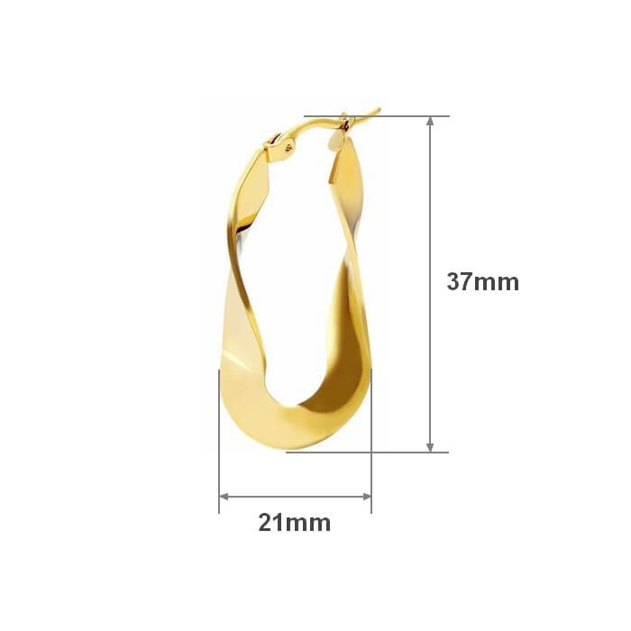 37mm x 21mm hullámosra hajlított csavart tekert fülbevaló, arany színű nemesacél női fülbevaló - Image 3