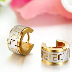 Alternative view of Görög motívumos telt karika fülbevaló, arany-fehérarany színű nemesacél uniszex (férfi-női) fülbevaló