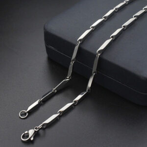 Alternative view of 4 mm Nemesacél nyaklánc hosszú szemes, ezüst színű uniszex férfi női nyaklánc 51 cm-től 61 cm-ig választható 5 cm-ként