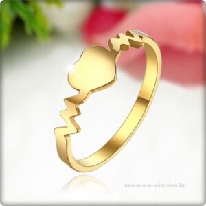 Szívdobbanás nemesacél gyűrű  arany fazonban