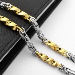 Nemesacél nyaklánc csavart arany fazonú szemekkel 50 cm hosszú és 6 mm széles-03